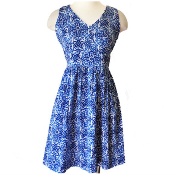 MILLY FOR DESIGNATION Dress Fit & Flare Blue Tile Print Sizes 8 10 - Picture 8 of 8